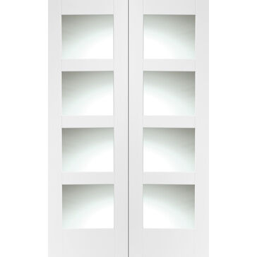 XL Joinery Internal White Primed Shaker Rebated Door Pair with Clear Glass White Finish