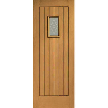 XL Joinery Pre-Finished Ext Oak Double Glazed Chancery Door with Decorative Glass Oak Finish