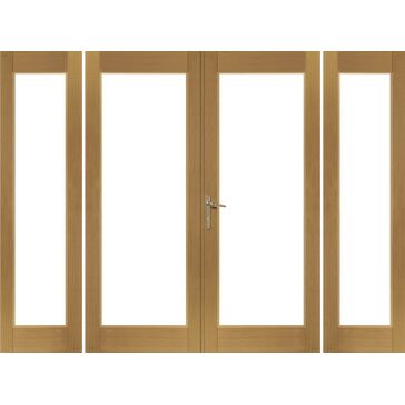 XL Joinery La Porte French Door in Pre-Finished External Oak Includes Sidelight Frame (Brass Hardware) Oak Finish
