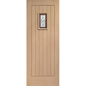 XL Joinery External Oak Triple Glazed Chancery door with Onyx Glass and Brass Caming Oak Finish