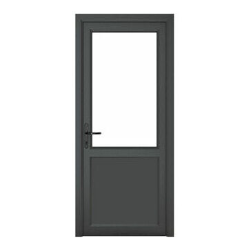 Crystal Grey uPVC 2 Panel Clear Triple Glazed Single External Door (Right Hand Open)