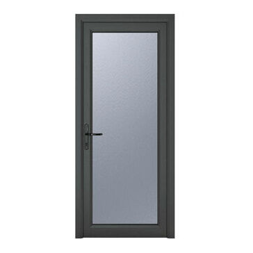 Crystal Grey/White uPVC Full Glass Obscure Triple Glazed Single External Door (Right Hand Open)