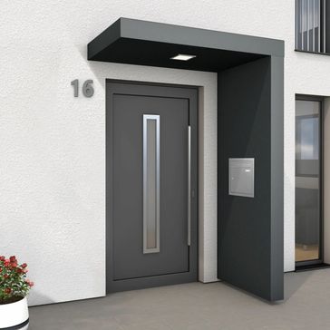 Alumasc Skyline BS150 Aluminium Door Canopy With LED Downlight &amp; Mailbox - Anthracite Grey