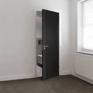 JB Kind Aria Black Pre-Finished Grooved Laminate FD30 Fire Door alternative