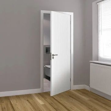JB Kind Aria White Primed Grooved Laminate Internal Door alternative