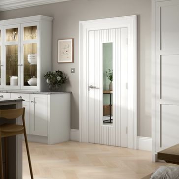 JB Kind Aria Grooved White Primed 1 Light Glazed Internal Door alternative