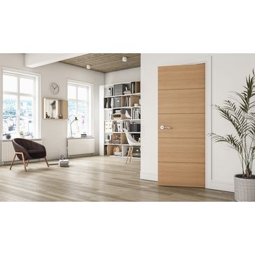 Deanta Augusta Modern 5 Panel Pre-Finished Oak FD30 Fire Door alternative