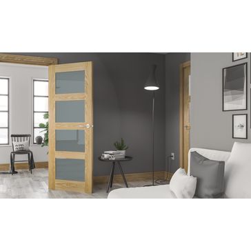 Deanta Coventry Modern Pre-Finished Oak 4 Light Frosted Glazed Internal Door alternative