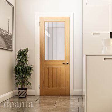 Deanta Ely Unfinished Oak 2 Panel Glazed Internal Door alternative