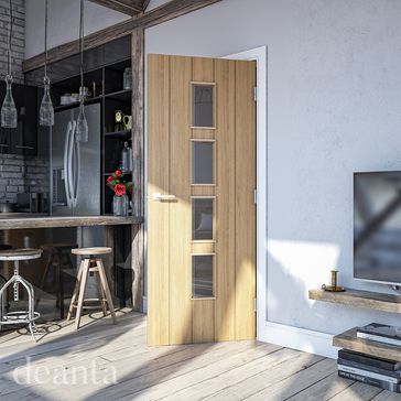 Deanta Galway Modern Unfinished Oak 4 Light Glazed Internal Door