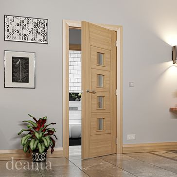 Deanta Pamplona Pre-Finished Oak 4 Light Glazed Internal Door alternative