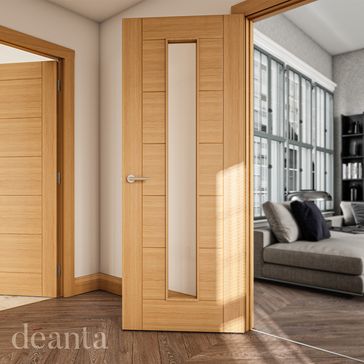 Deanta Seville Pre-Finished Oak Glazed FD30 Fire Door alternative