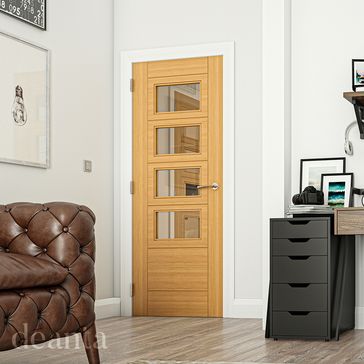 Deanta Seville Pre-Finished Oak 4 Light Glazed Internal Door alternative