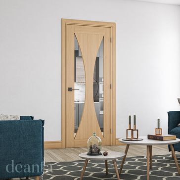 Deanta Sorrento Pre-Finished Oak 2 Light Curved Glazed Internal Door alternative