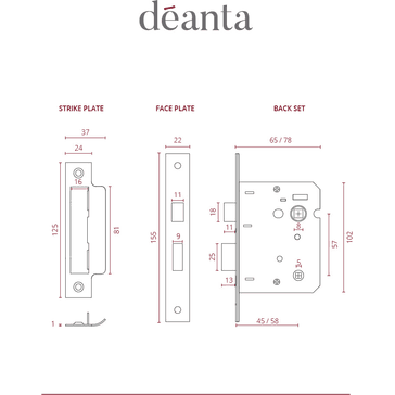 Deanta Satin Nickel 3 Lever Bathroom Lock alternative
