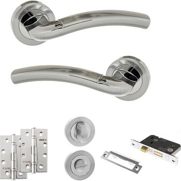 Eco Crest Door Handle Pack - Bathroom Set (Satin Chrome/Polished Chrome)