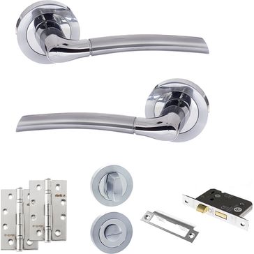 Eco Swell Door Handle Pack - Bathroom Set (Satin Chrome/Polished Chrome)