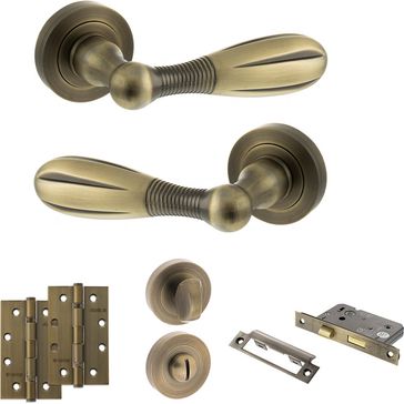 Old English Cambridge Door Handle Pack - Bathroom Set (Matt Antique Brass)