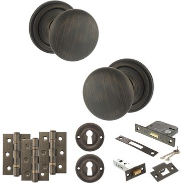 Old English Harrogate Door Knob Pack - Lock Set