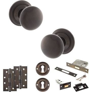 Old English Harrogate Door Knob Pack - Lock Set