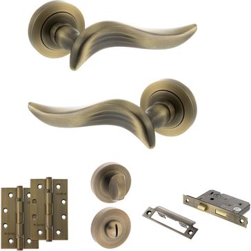Old English Oxford Door Handle Pack - Bathroom Set (Matt Antique Brass)
