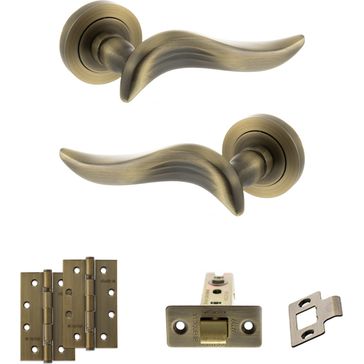 Old English Oxford Door Handle Pack - Latch Set (Matt Antique Brass)