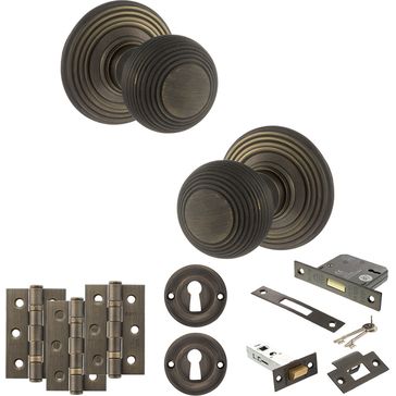 Old English Ripon Door Knob Pack - Lock Set