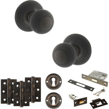 Old English Ripon Door Knob Pack - Lock Set