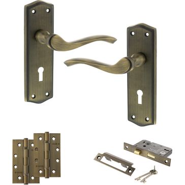 Old English Warwick Door Handle Pack - 3 Lever Lock Set
