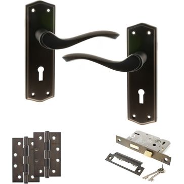 Old English Warwick Door Handle Pack - 3 Lever Lock Set