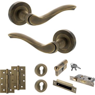 Old English Warwick Door Handle Pack - Euro Lock Set