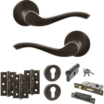 Old English Warwick Door Handle Pack - Euro Lock Set