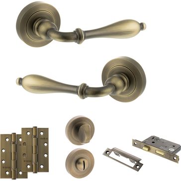 Old English Wrexham Door Handle Pack - Bathroom Set (Matt Antique Brass)