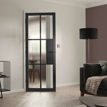 JB Kind Civic Black Painted Reeded Glazed Glass Internal Door alternative
