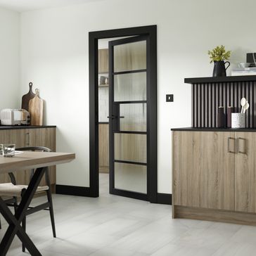 JB Kind Metro Black Painted Reeded Glazed Glass Internal Door alternative