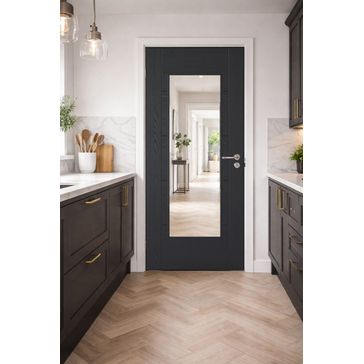 Mendes Black Prefinished Oak ISEO 1 Light Clear Glazed Internal FD30 Fire Door alternative