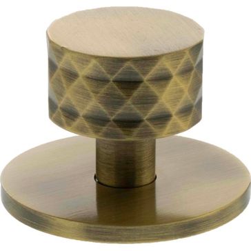 Millhouse Brass Chrysler Diamond Round Cabinet Knob Handle on Backplate