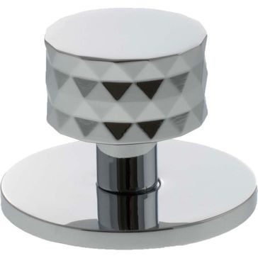 Millhouse Brass Chrysler Diamond Round Cabinet Knob Handle on Backplate