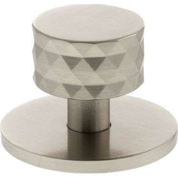 Millhouse Brass Chrysler Diamond Round Cabinet Knob Handle on Backplate