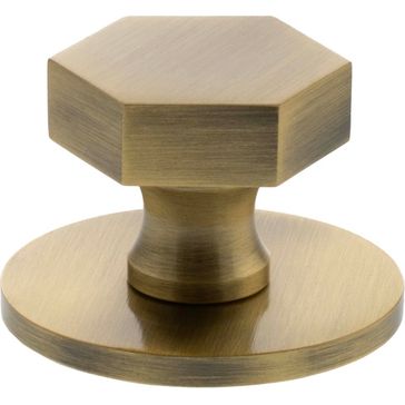 Millhouse Brass Pennington Hexagonal Cabinet Knob Handle on Backplate