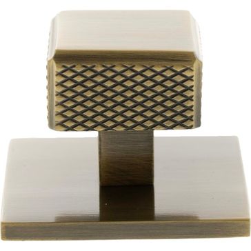 Millhouse Brass Eiffel Knurled Square Cabinet Knob Handle on Backplate