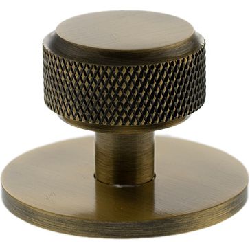 Millhouse Brass Eiffel Knurled Round Cabinet Knob Handle on Backplate