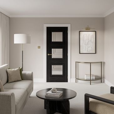 JB Kind Kedleston Black 3 Panel  Glazed Laminate Internal Door alternative
