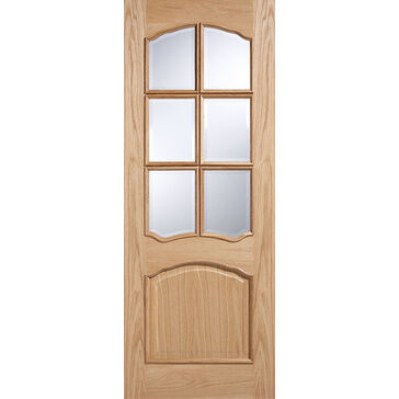LPD RM2S Riviera Unfinished Oak 6 Light Glazed Internal Door (Raised Edge Mouldings)