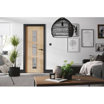 LPD Sofia Pre-Finished Oak 3 Light Glazed Internal Door alternative