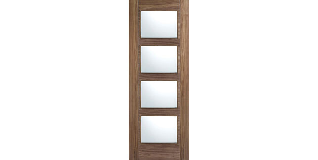 LPD Vancouver Glazed Pre-Finished Walnut 4 Light with Clear Glass FD30 Internal Fire Door