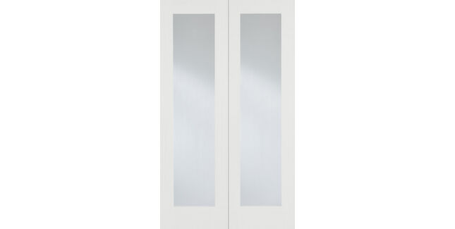 LPD Pattern 20 White Primed Clear Glazed Panel Rebated Internal Doors (Pair)