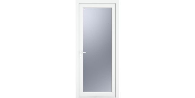 Crystal White uPVC Full Glass Obscure Double Glazed Single External Door (Right Hand Open)