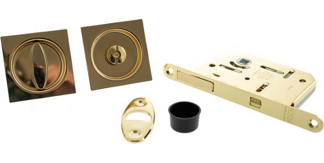 AGB Sliding Door Bathroom Lock Set with Square Flush Handle