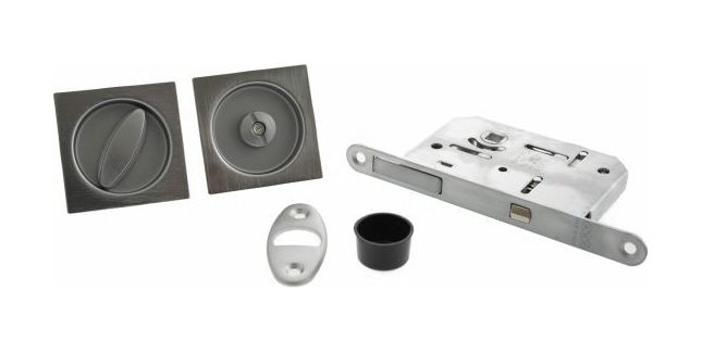 AGB Modern Sliding Door Bathroom Privacy Lock Set With Square Flush Handle